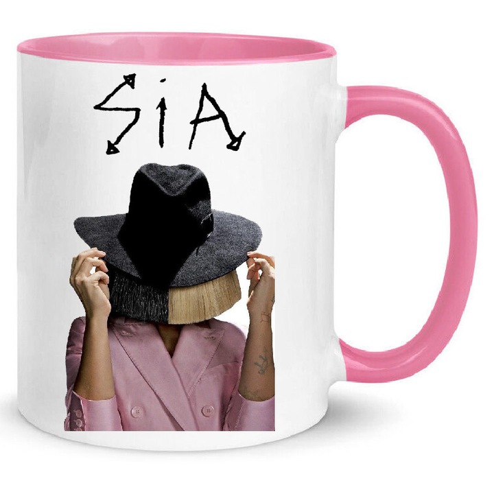 Cana Sia No2, 330ml, ceramica premium, alb si roz, design modern, lavabila la masina de spalat.