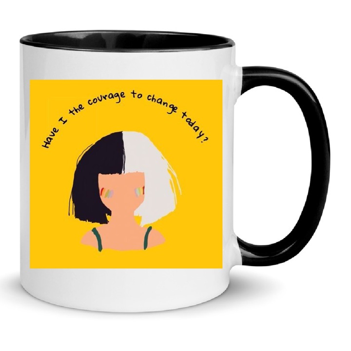 Cana Sia No9, 330ml, ceramica premium, alb-negru, design cu citat inspirational