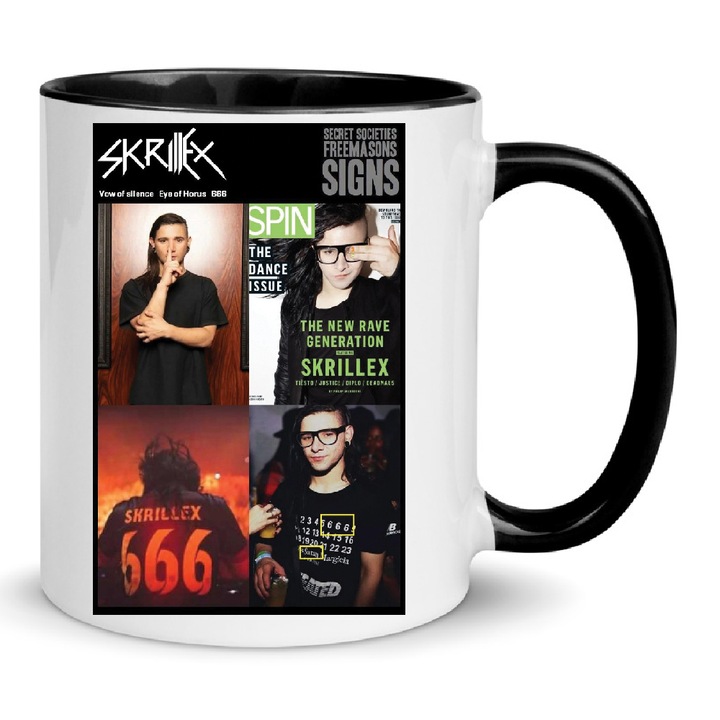 Cana ceramica Skrillex no7 330ml alb-negru, design modern, rezistent la spalare in masina