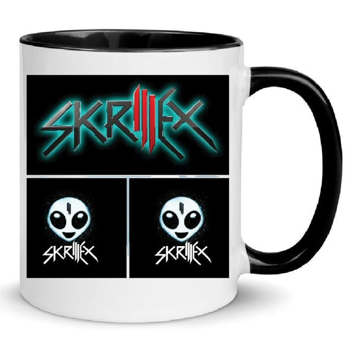 Cana ceramica Skrillex no9 330ml alb-negru, design elegant, rezistenta la spalare in masina