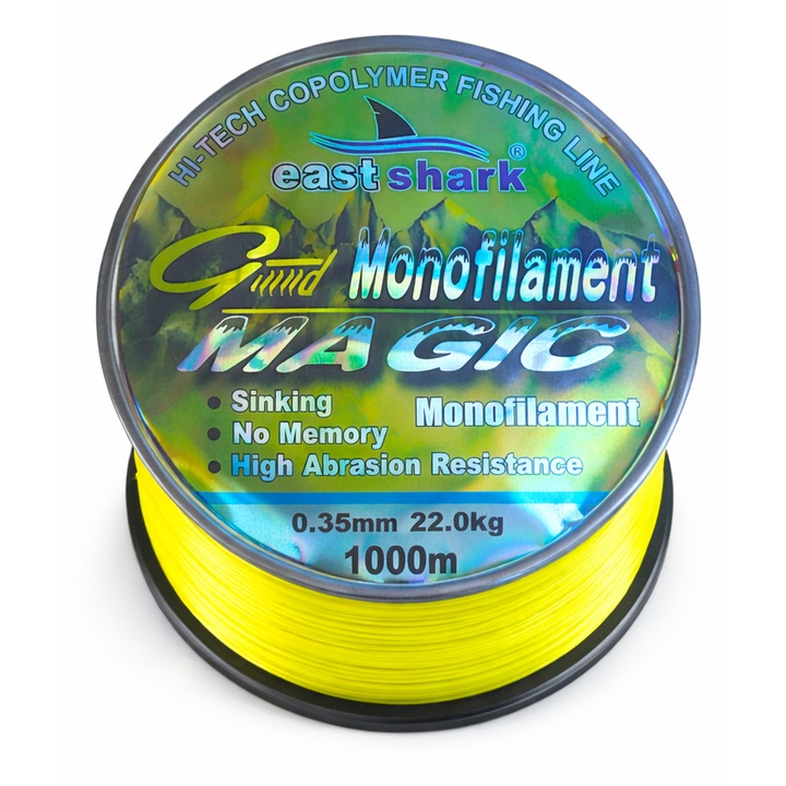 Fir Monofilament Galben Neon 0.35mm 1000m 22kg EastShark Magic, Rezistenta Mare, Crap Somn