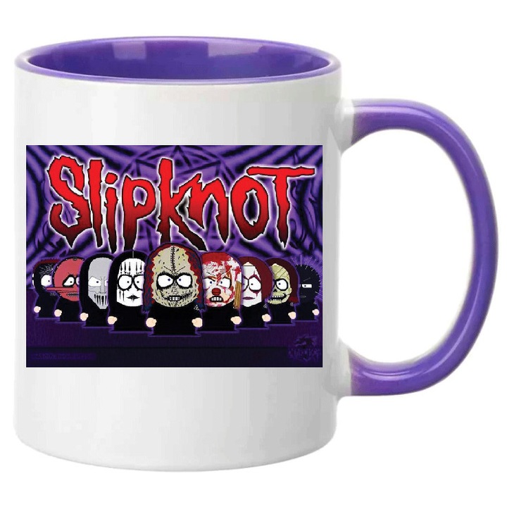 Cana ceramica Slipknot no7, 330ml, alb si mov, design modern, rezistent la spalare in masina