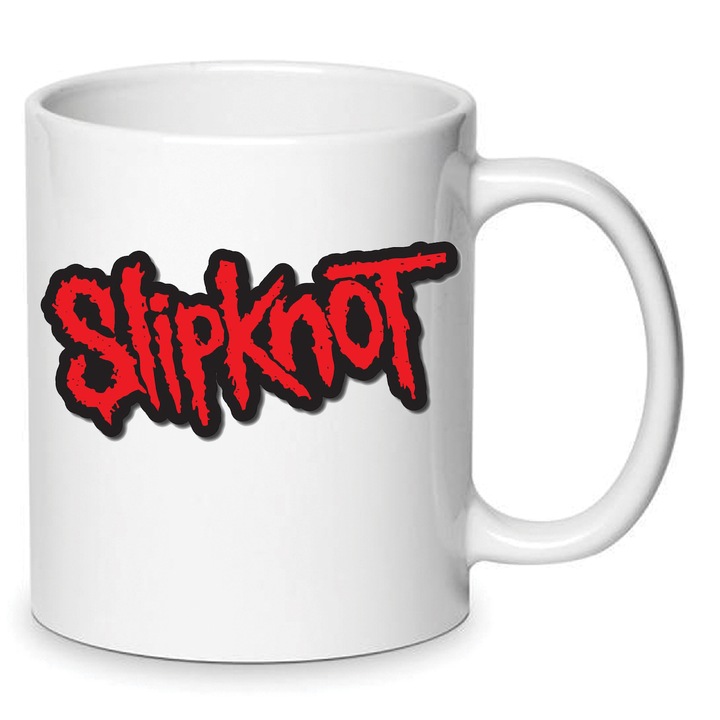 Cana ceramica Slipknot no8, 330ml, design alb, rezistenta la spalare in masina, maner ergonomic