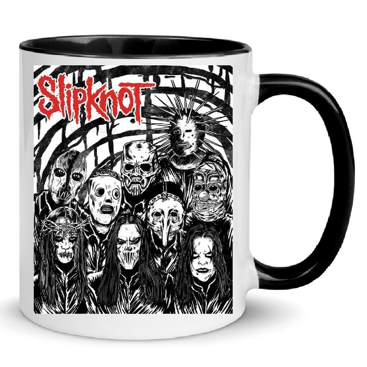 Cana ceramica Slipknot no10, 330ml, alb si negru, design modern, rezistent la spalare in masina