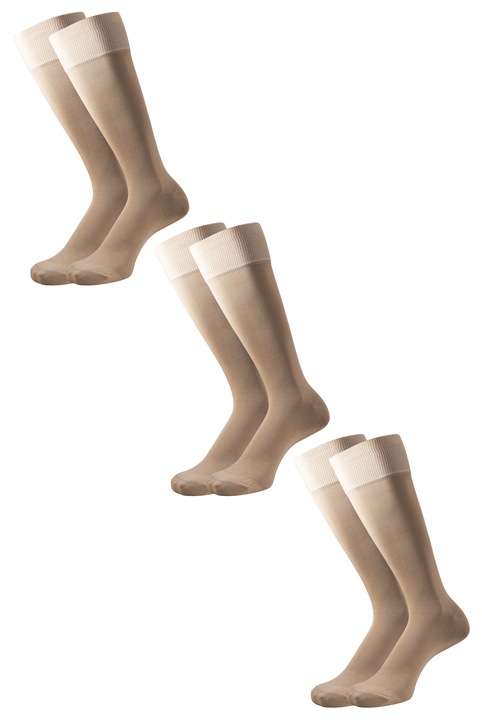 Set 3 perechi de sosete premium lungi-sub genunchi din bumbac mercerizat business-diplomat, Overall, Filoscozia 3/4, Bej