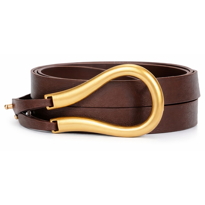 Curea dama maro cu catarama aurie eleganta, reglabila 130 cm – stil office & casual chic