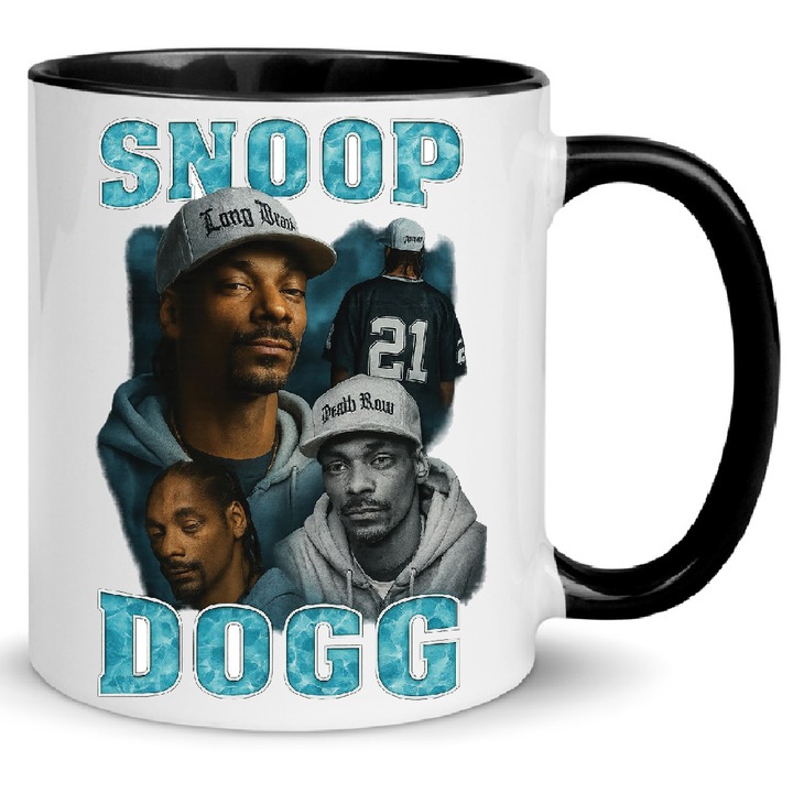 Cana ceramica Snoop Dogg no2, 330ml, alb si negru, design modern, rezistent la spalare in masina