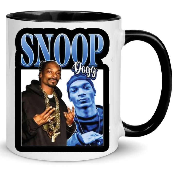Cana ceramica Snoop Dogg no5, 330ml, alb si negru, design modern, rezistent la spalare in masina