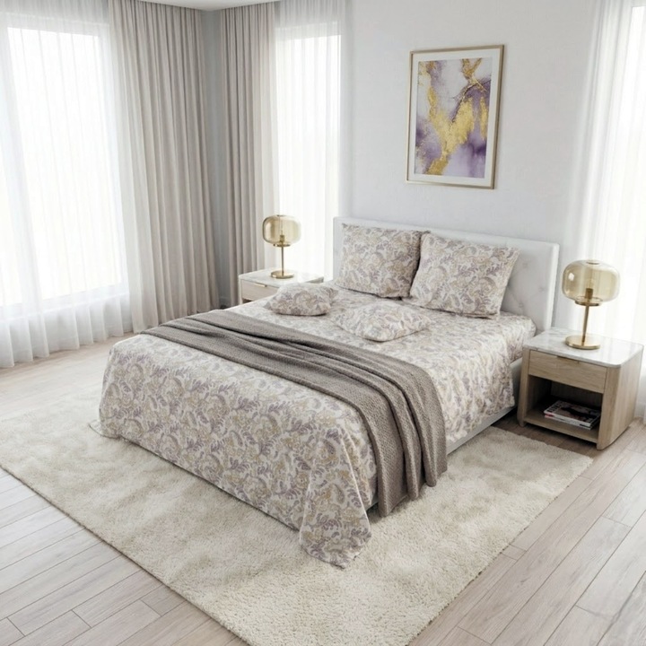 Lenjerie de pat cu model persan, Casa Bumbac Textil by Edural, 6 piese, cearsaf 240×260 cm, 100% bumbac ranforce