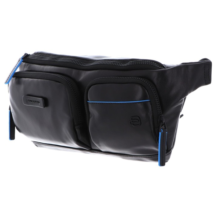 Piquadro, Blue Square, Valódi bőr, Textil övtáska, Piperecikk, CA5578B2V, Fekete, 32x14x7 cm, Férfiaknak