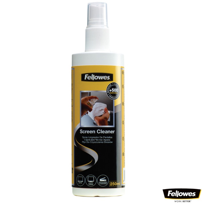 Spray de curatare pentru monitor 250 ml, Fellowes, uscare rapida, proprietati antistatice, pentru ecrane CRT, TFT, LCD