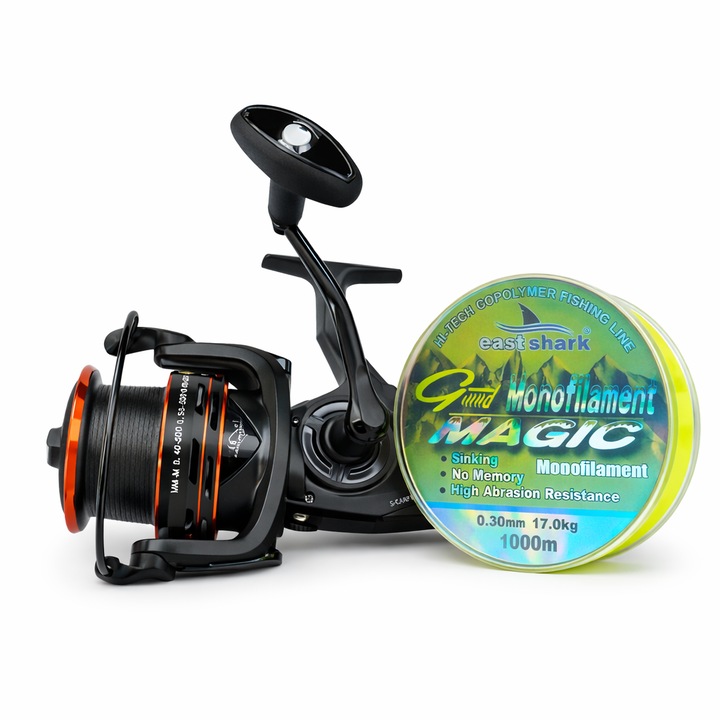 Set Pescuit Crap Somn – Mulineta 8000 Baitrunner Long Cast + Fir Monofilament Galben Neon 0.30mm 1000m 17kg EastShark