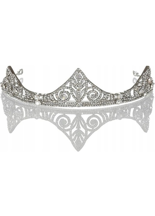 Tiara argintie, decoratiune de par, design elegant, cristale, 45,5 cm