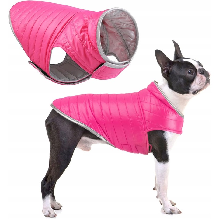 Jacheta dubla pentru caini, roz, 2XXL, impermeabila, calduroasa