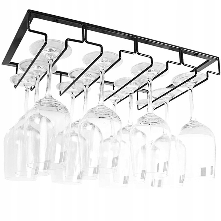 Pohártartó készlet 8-18 borospohárhoz, fém, 4 soros, könnyű szerelés, konyhába vagy bárba