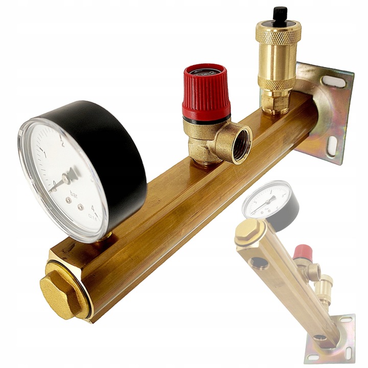 Unni biztonsági szelepcsoport, 3 bar, bronz, nyomásmérővel, 3/4"