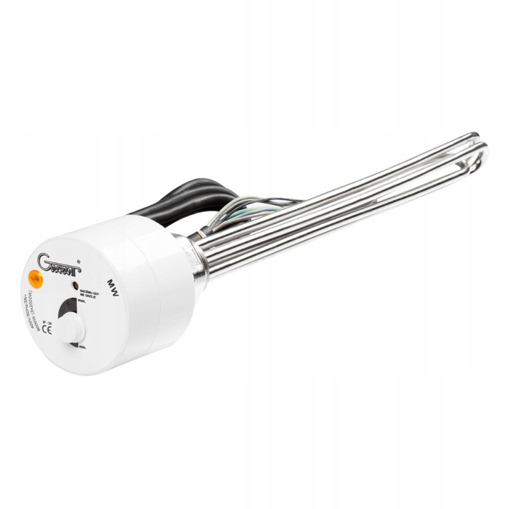 Rezistență electrică boiler trifazică Gwarant 4500W, 400V, filet 5/4", lungime 510 mm, cablu 2 m, cu termostat, pentru rezervoare emailate, protecție supraîncălzire