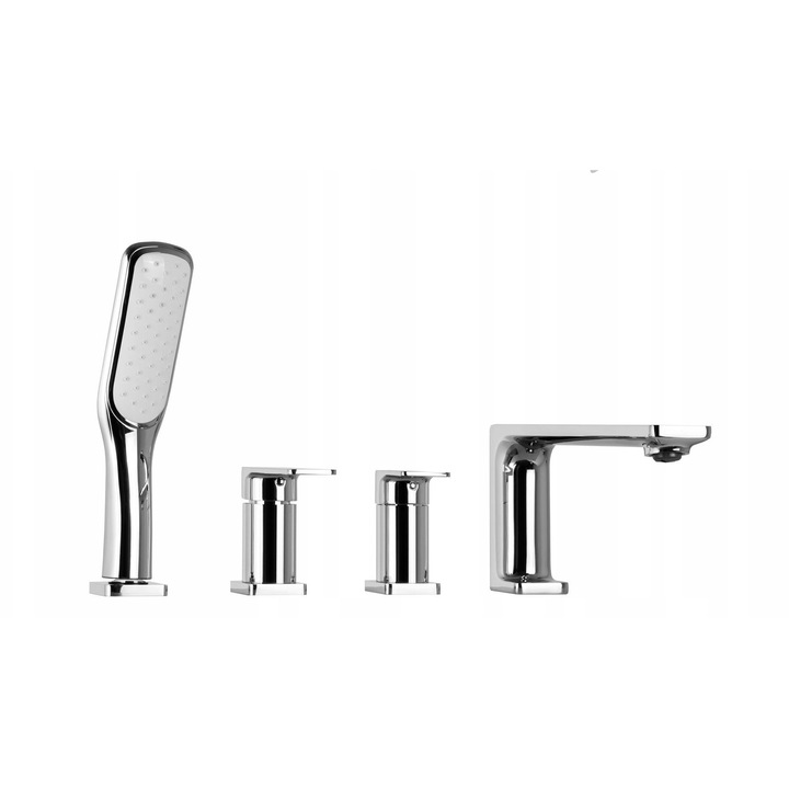 Corsan Lugo fürdőszobai csaptelep, 3 lyukú, fekete, zuhanyzóval és kifolyóval, falra szerelhető