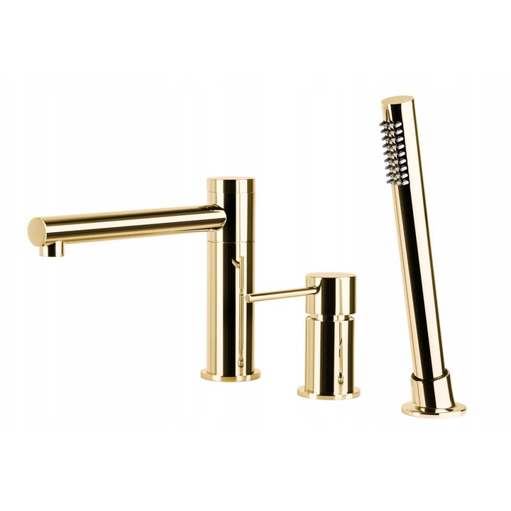 Corsan Lugo kád- és zuhanycsaptelep, arany, 3 lyukú, forgatható kifolyócső, egyfunkciós kézizuhany