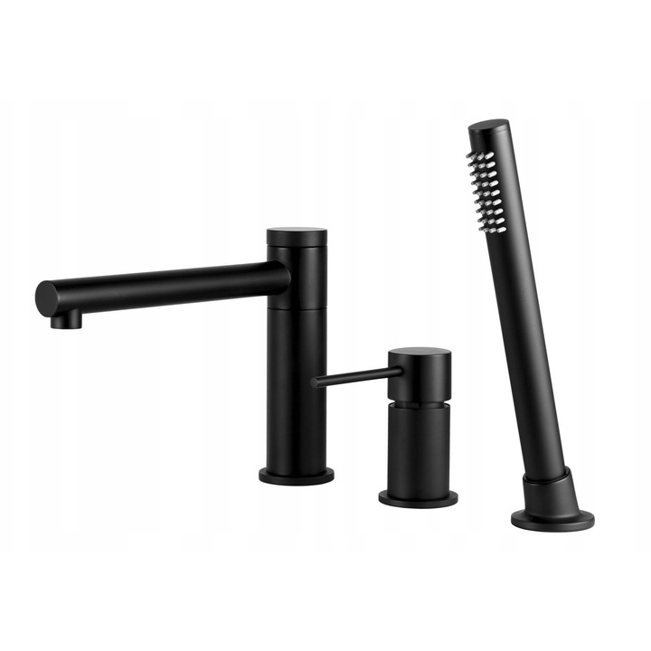 Комплект санитарен смесител Corsan Lugo, 3 отвора, черен, с душ и въртящ се чучур