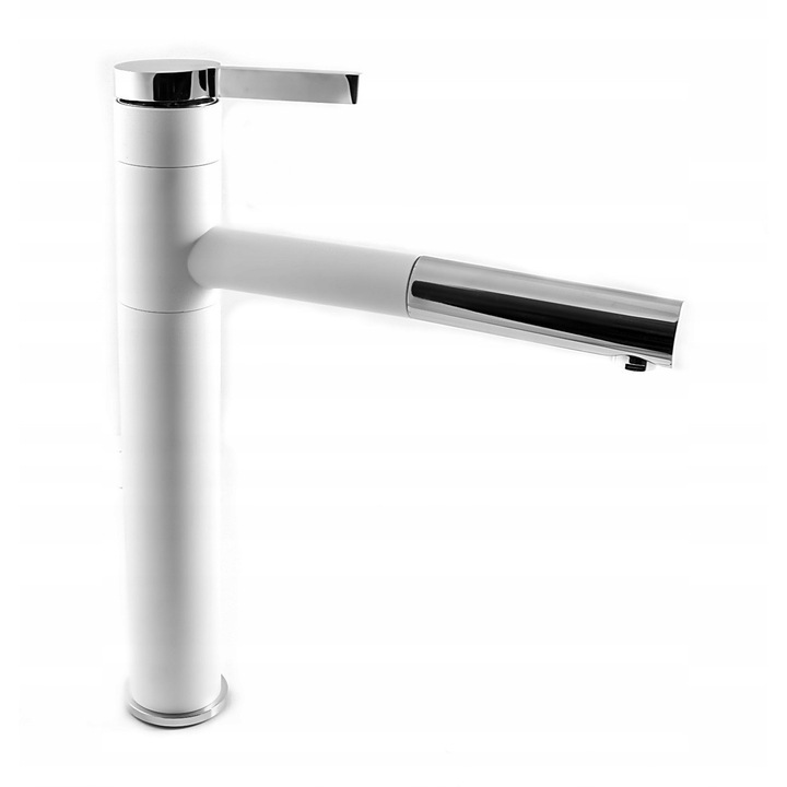 ROUND konyhai csaptelep, Gamma, kihúzható zuhanyfejjel, fehér, 30,5cm