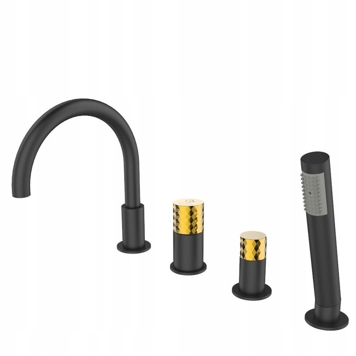 Ove 4-lyukú kádcsaptelep, fekete/arany, zuhanygarnitúrával, 35mm