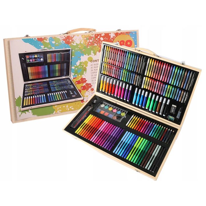 Set artistic Zutto 188w1 XXL, culori diverse, valiza, creioane, vopsele, markere