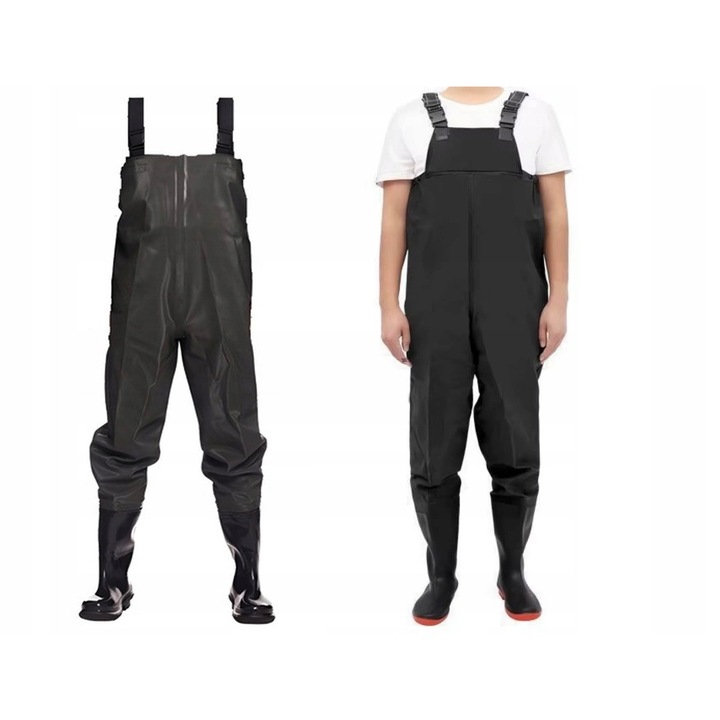 Salopeta de pescuit, impermeabil, negru, PVC, 43