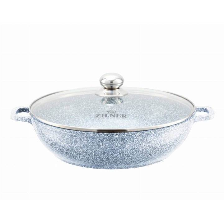 Oala ceramica-marmura Zilner, 32cm, 5,5L, cu capac din sticla, gri