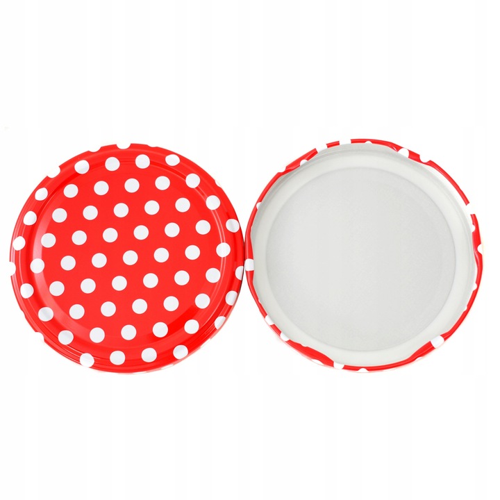 Capace pentru borcane, 82mm, set 100 bucati, rosu cu buline albe, 6 cleme