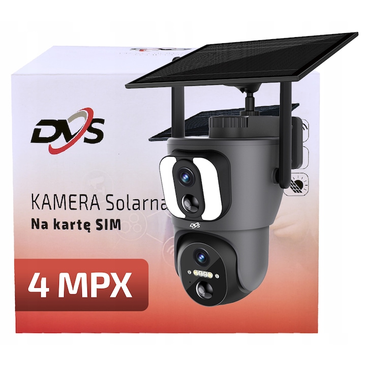 Camera de supraveghere solara rotativa 4G DVS, 2 obiective 2MP, detectie umana, IP65, set complet