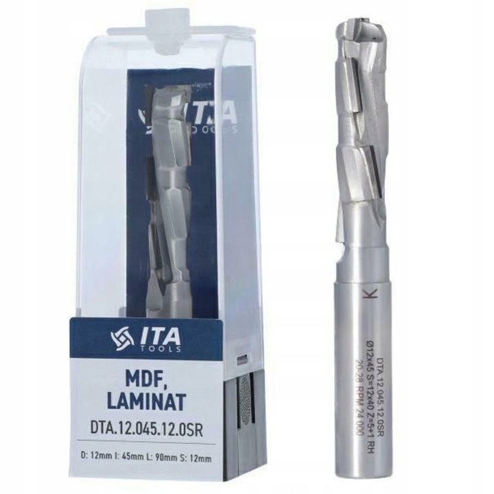 Freza diamantata ITA DTA.12.045.12.0SRE, 12mm, 3 spirale, 94mm lungime totala, 1+1 dinti