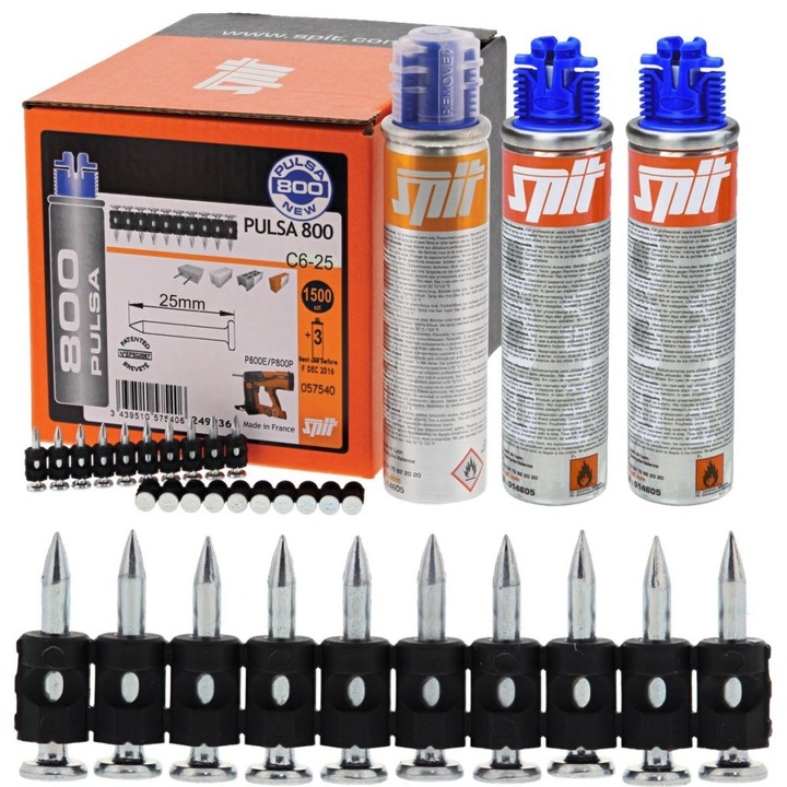 Cuie Spit C6-25mm, set 1500 bucati + 3x gaz PULSA 800, pentru beton