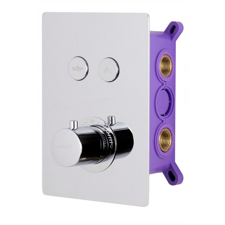 Термостатичен вграден смесител Corsan BT02CH, хром, 2 функционални бутона, комплект