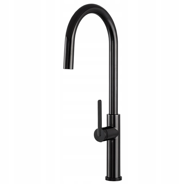 Санитарен смесител Slender, черен гланц, с изтеглящ се чучур, 54 см, пълен монтажен комплект