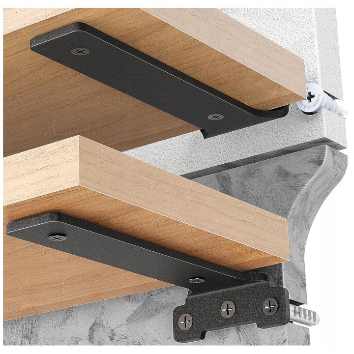 SUPORT POLITA 15cm negru metalic loft set 4 bucati capacitate 75kg