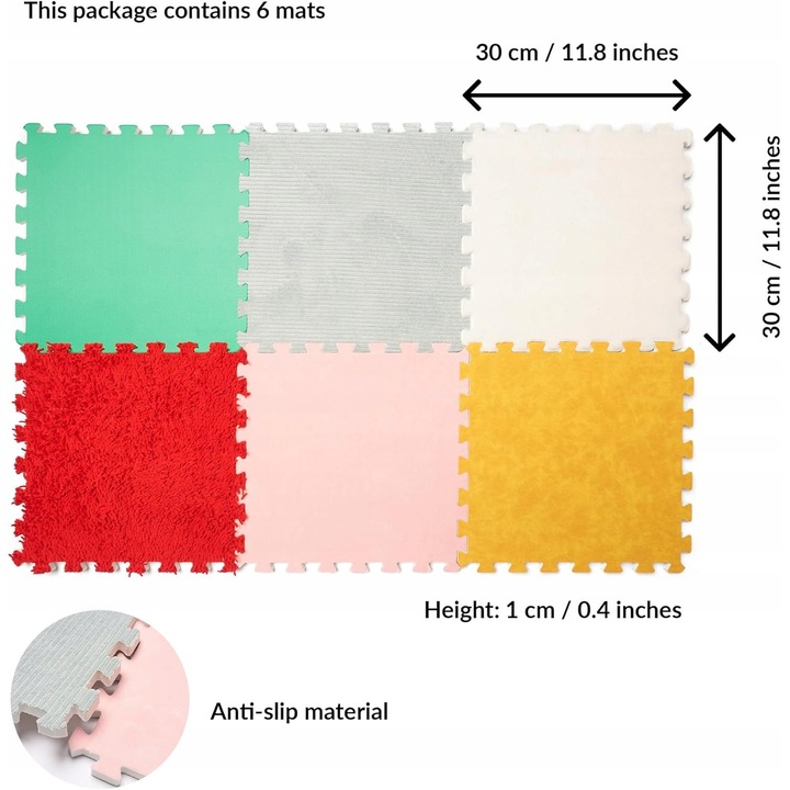 Детски килими, Akuku, Сензорна постелка за деца, комплект 6x, многоцветна