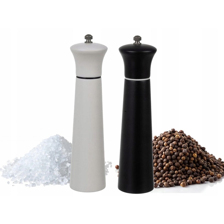 Set 2x Mlynki pentru Sare si Piper, Cleo Art, ceramica, 60ml, alb si negru mat