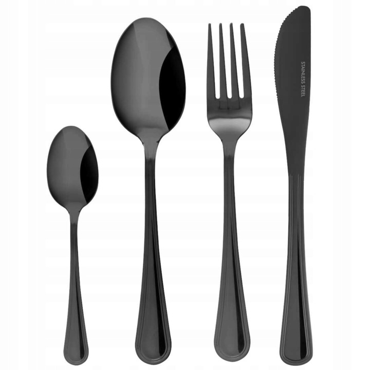 Set tacamuri Kulig Luce Black 24 piese negru inox 19.7x21.3x14.1cm pentru 6 persoane