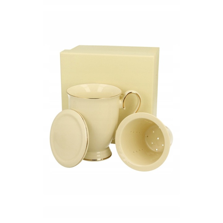 Cana cu infuzor Duo Ecru 400ml portelan New Bone China