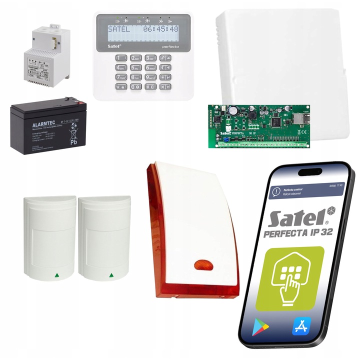 Sistem de alarma profesionala Satel PERFECTA-IP 32, 2 senzori PARADOX, comunicare IP
