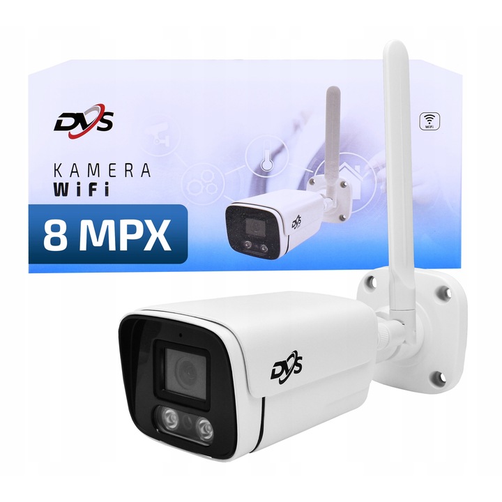 Camera de supraveghere DVS IP WiFi 4K Ultra HD, 8Mpx, nocturna, metalica, 182x165x68mm, set complet