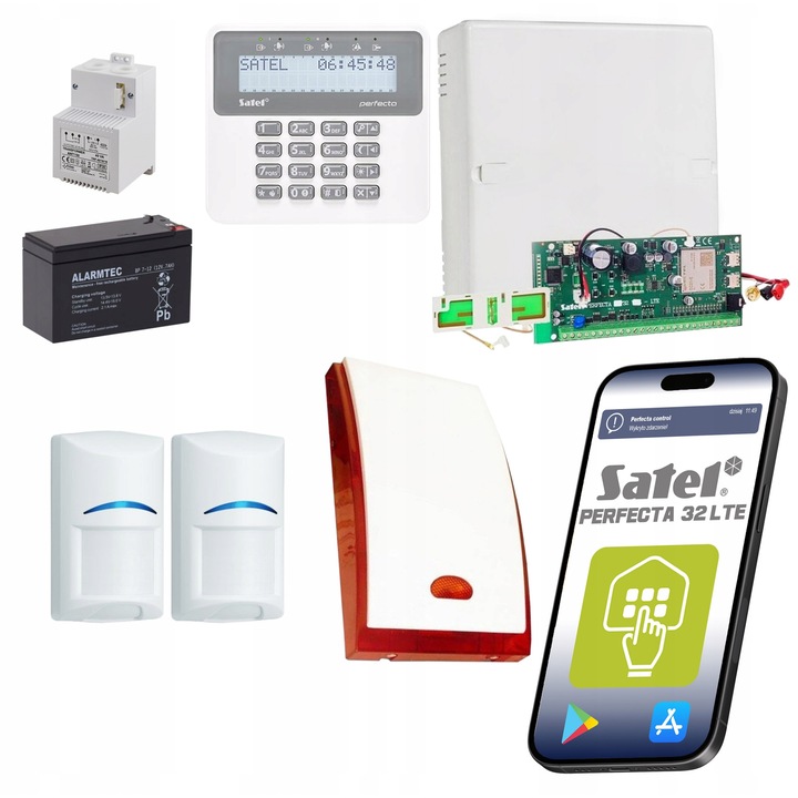 Комплект аларма за къща Satel PERFECTA 32 LTE, 2 сензора Bosch, LTE свързаност, мобилен контрол