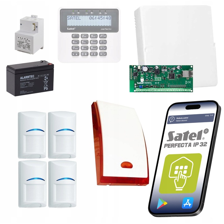 Комплект аларма за дома Satel PERFECTA-IP 32, 4 сензора Bosch, IP комуникация, мобилен контрол