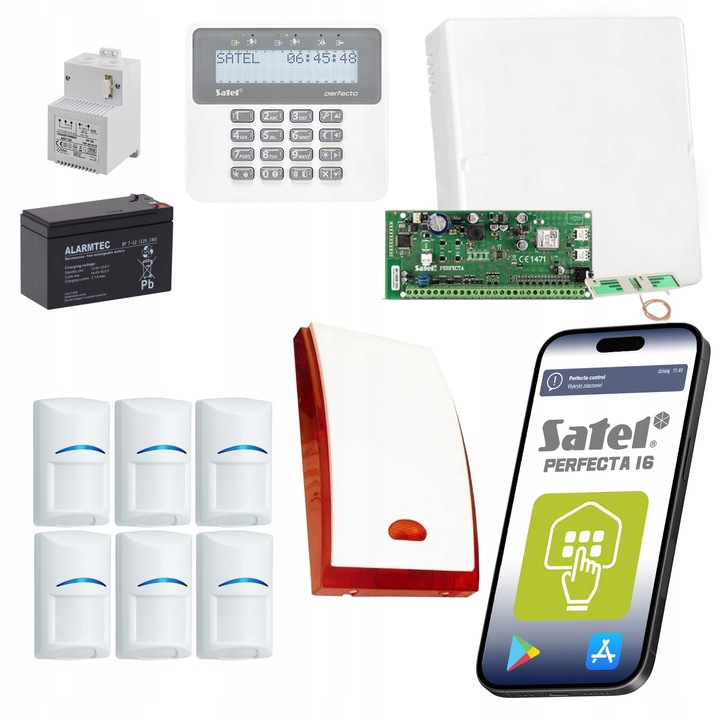 Алармена система, Satel Perfecta 16 SET-A, 6 сензора Bosch, GSM, мобилен контрол, 230V