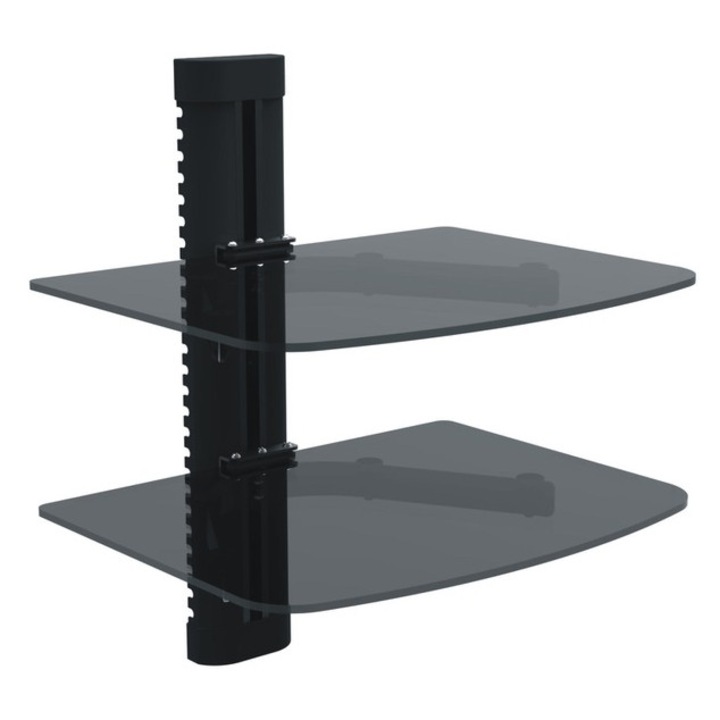 Raft dublu din sticla, pentru televizor negru, 360x250x5mm