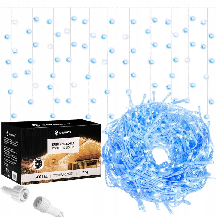 Fényfüggöny 500 LED-del, Springos, kék + fehér, 20m, beltéri/kültéri használatra