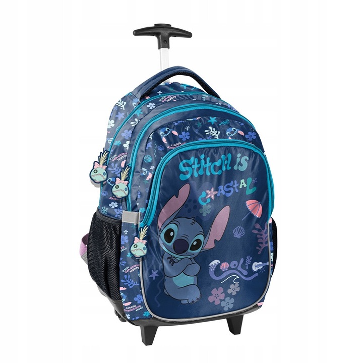 Ghiozdan cu roti Paso, Lilo & Stitch, 3 compartimente, 45x29x24cm, roz
