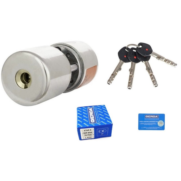Cilindru usa Gerda RIM 6000 S, set cu 4 chei, culoare argintie, tip vechi, pentru usi GERDA STAR S