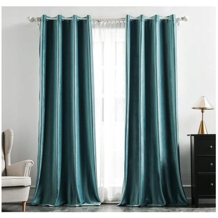 Draperii ZACIEMNIAJACE 140x260cm groase termoizolante, culoare morska